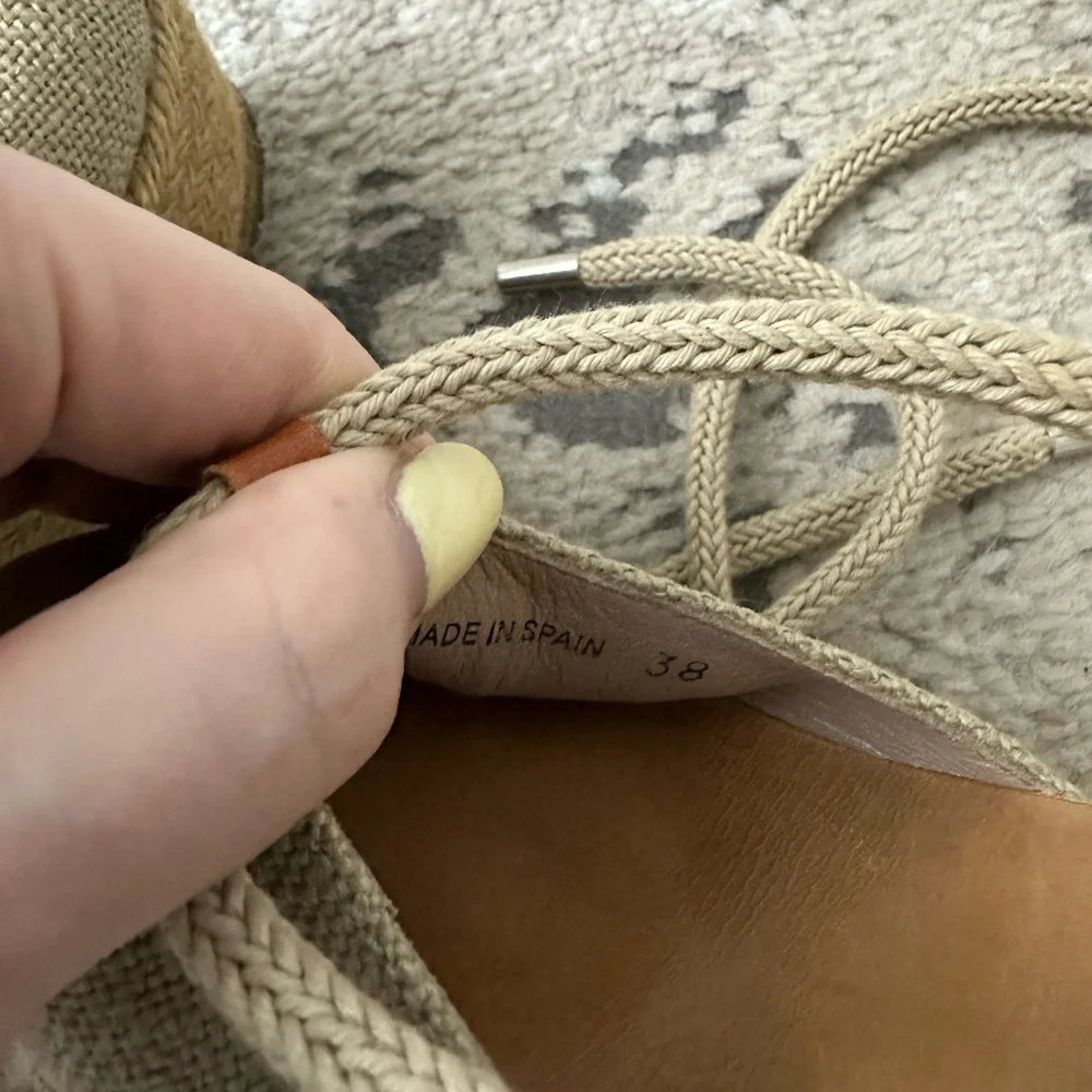 Chloe Lauren Espadrille Beige Suede Wedge Sandals Size 38 - Picture 7 of 7